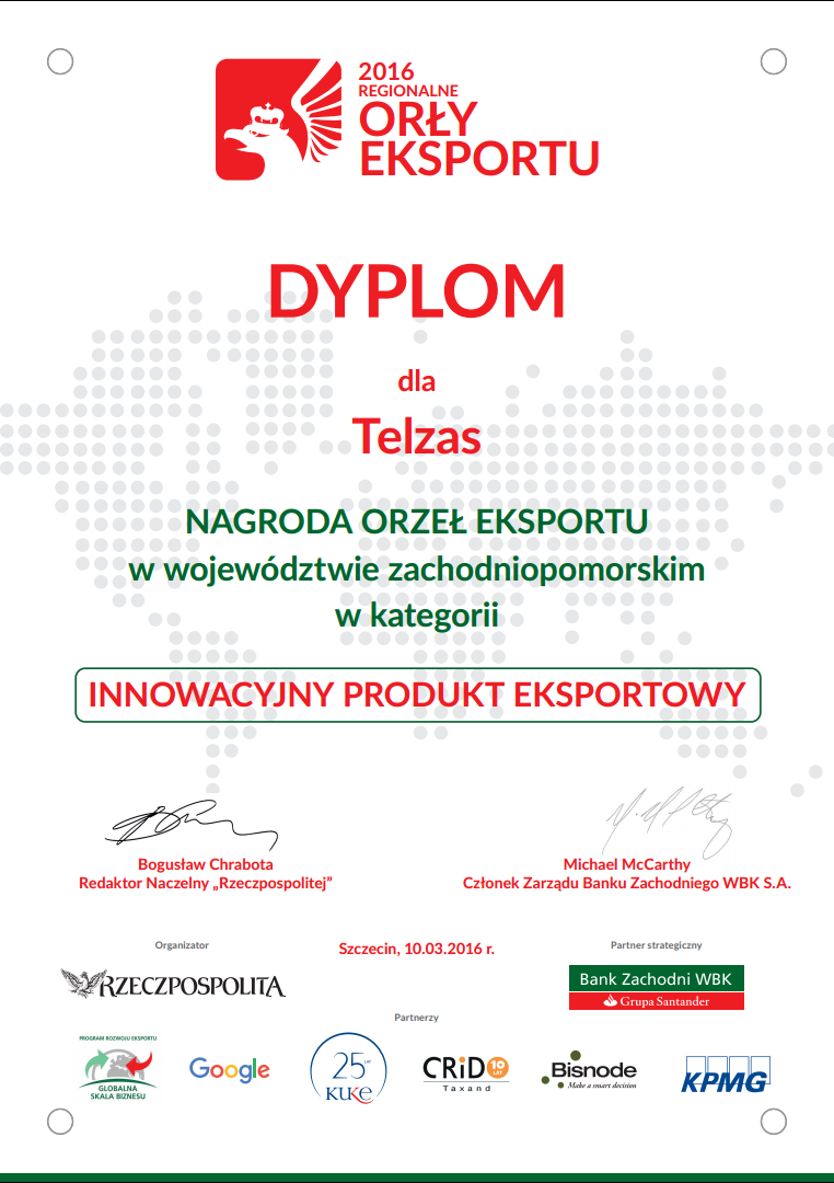 Orły Eksportu 2016 - dyplom